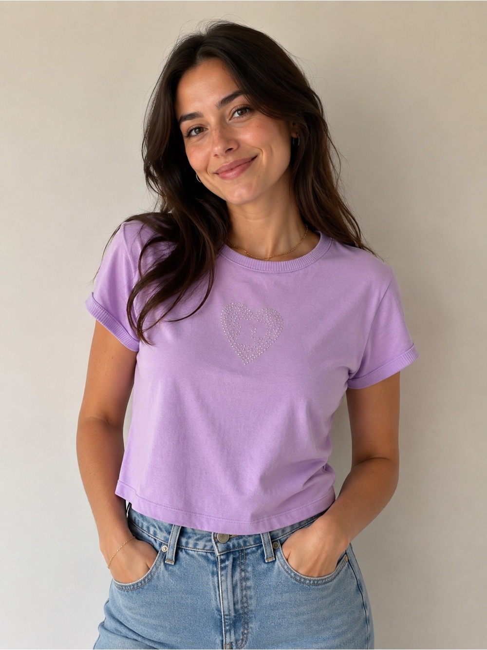 PINK Victoria's Secret Lilac Rhinestone Heart Crop Tee